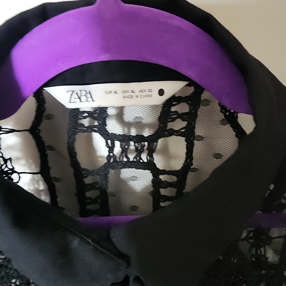 ZARA Black lace buttoned blouse XL - Picture 2 of 4